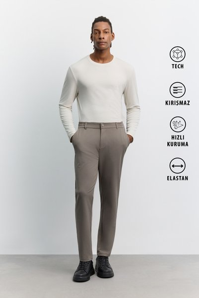 Avva Erkek Vizon Yanı Lastikli Kırışmaz Hızlı Kuruyan Teknik Kumaş Slim Fit P...