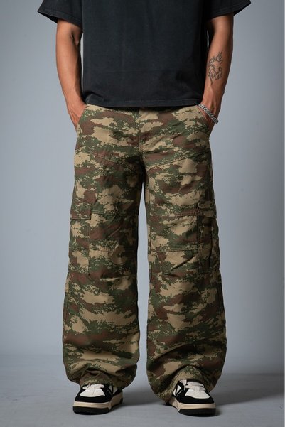 GRJ denim Savage Kamuflaj Super Baggy Erkek Kargo Pantolon