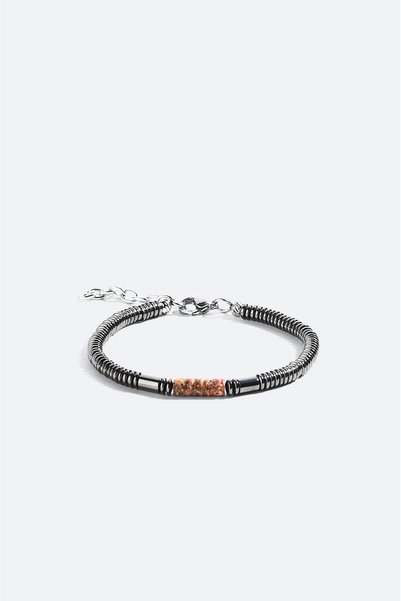 Avva Men's Burgundy Agate and Hematite Stone Bracelet B009627