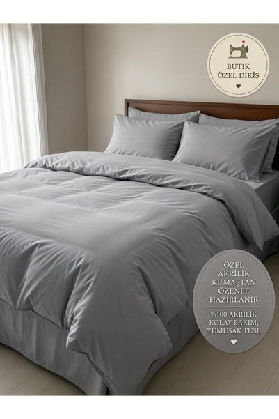 Home %100 Pamuk Çift Kişilik Nevresim Takımı - Gri rengi yorgan kılıfı lastik...