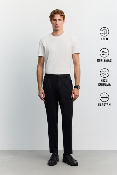 Avva Men's Black Non-Creasing Technical Fabric Slim Fit Trousers A62Y3014