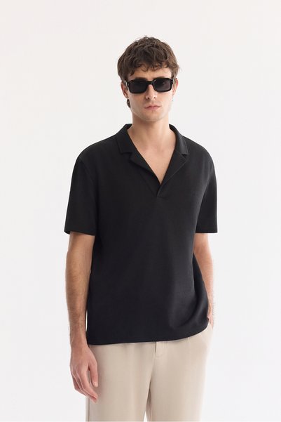 Avva Men's Black Apaj Collar Easy-Iron Comfort Fit T-Shirt A61Y1013