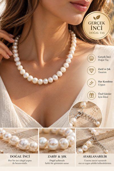 NBS Beautiful Naturel Stones İnci Gerçek Kolye Okyanus Parıltısı 8 mm Kaliteli