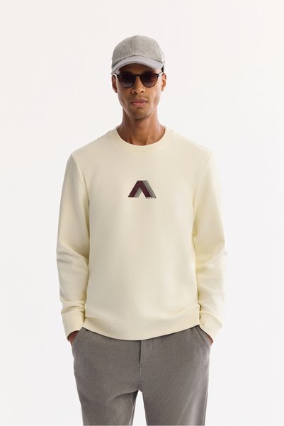 Avva Men's Ecru Crew Neck Cotton Bi-Stretch Printed Regular Fit Sweatshirt A5...
