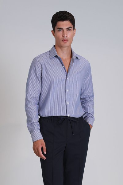 Lufian Strıt Men's Basic Shirt Slim Fit Navy Blue