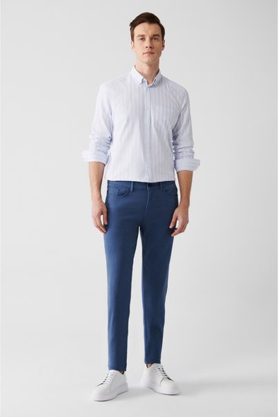 Avva Pantaloni indigo Dobby flexibili cu 5 buzunare pentru bărbați A31y3024