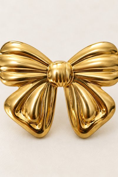 beus Kararmaz Kurdele Şeklinde Küpe 316L Paslanmaz Çelik Gold 2 x 2,5 cm - Kadın