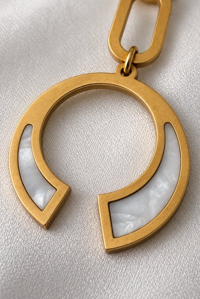 beus Kararmaz Beyaz Mermer Detaylı Sallantılı Küpe 316L Paslanmaz Çelik Gold - Kadın