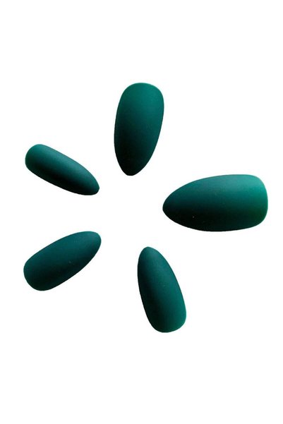 KESNUP Set de 24 unghii false prin presare, culoare migdală, verde mat