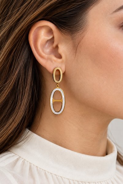 beus Sedefli Sallantılı Küpe 316L Paslanmaz Çelik Gold - Kadın