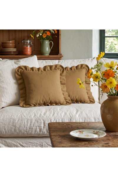 Bc Home 2-Piece Camel Hair Country Ruffled Square Throw Pillow Cover Soft Tex...