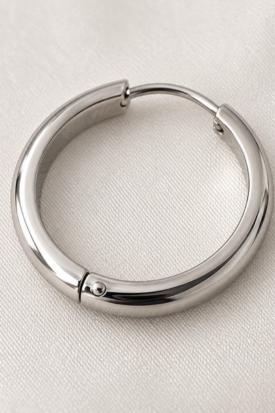 beus Halka Küpe 316L Paslanmaz Çelik Gümüş Renk 20 mm - Kadın