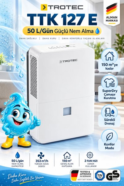 Trotec Nem Alma Cihazı Ttk 127 E, 24lt/ 50 Litre Nem Alma Kapasitesi, 150 M² ...