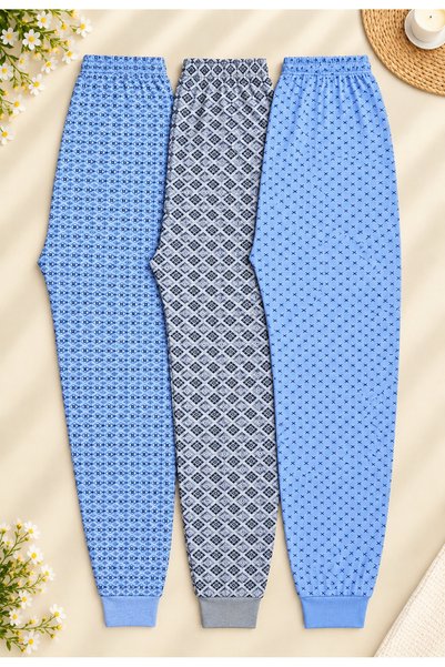 Pi Giyim 3-piece men's patterned long-sleeved, thick, fleece-lined pajama bot...