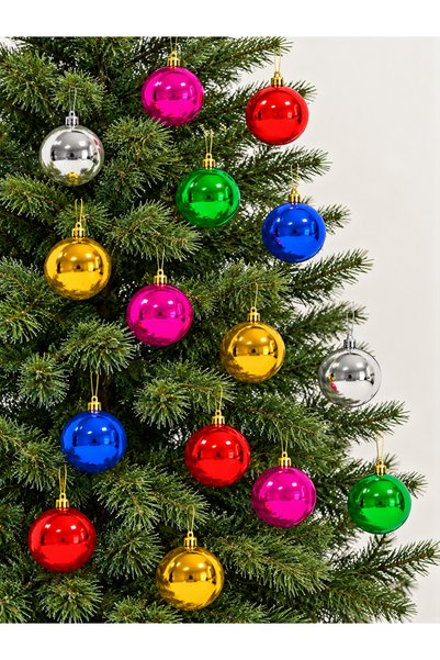 Happyland Christmas Pine Tree Ball 3cm Colorful Shiny 12 Pieces Mini Christma...