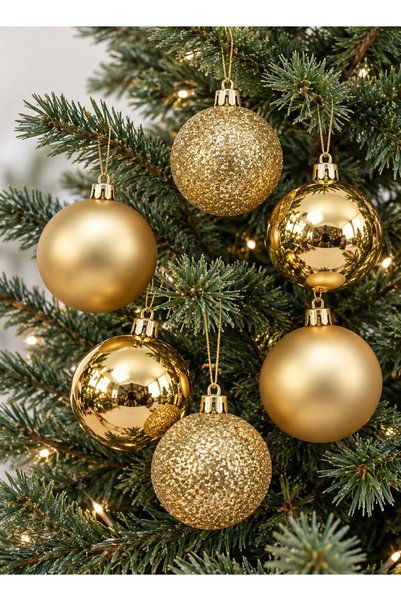 Happyland Christmas Pine Tree Ornament Gold Christmas Ball 4 cm 6-Piece Gold ...