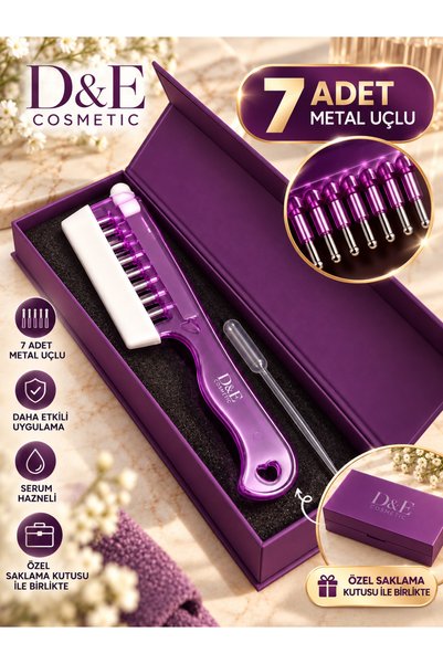 D&E COSMETIC Metal Uçlu Hazneli Saç Dibi Serum ve Bakım Yağı Uygulama Tarağı