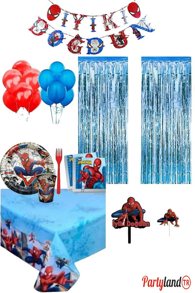 PartylandTR Spiderman Örümcek Adam 16 Kişilik Lüks Doğum Günü Parti Seti