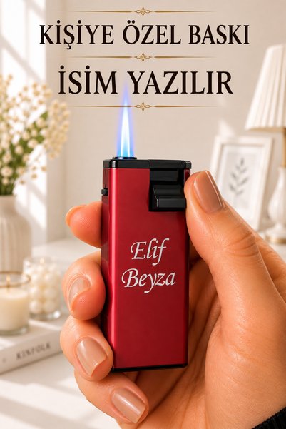 TrendÜrünlerim Kişiye Özel İsim Baskılı Gazlı Çakmak Mandallı Rüzgar Dayanıkl...