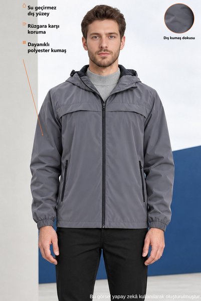 Freemen Men's Anthracite Hooded Nova Fabric Lightweight and Durable Stylish S...