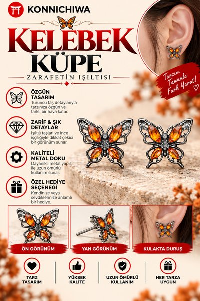 FG KONNİCHİWA Kadın Gotik Kelebek & Sallantılı Küpe – Kırmızı Renkli Punk & Ş...