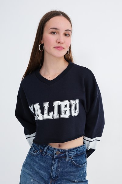 Addax Printed Crop Sweatshirt S10806