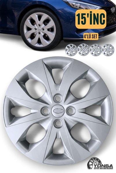 YONGA OTO AKSESUAR HYUNDAİ İ20 Uyumlu 15 İnç Kırılmaz Jant Kapağı 4 Adet Gümü...