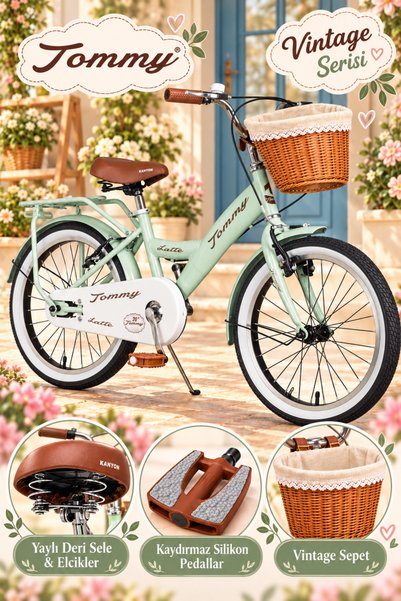 TommyBike Latte Hasır Sepetli, Deri Elcikli 20 Jant Çocuk Bisikleti, 6-9 Yaş ...