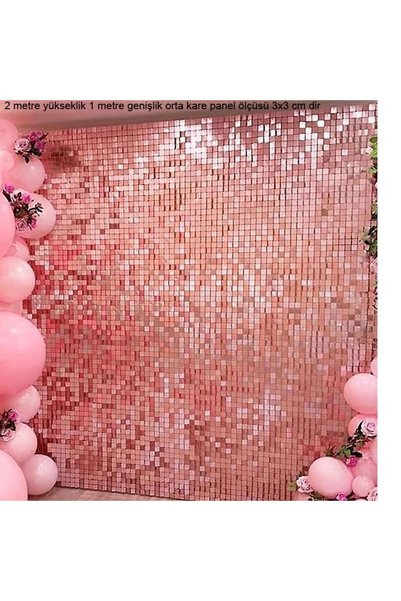 partidolu Aynalı Disko Rosegold Renk Fon Perdesi Folyo Dekor Süsü 2x1 mt retro