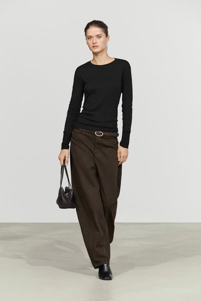 Massimo Dutti Pamuklu, manşet detaylı uzun kollu t-shirt