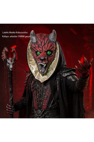partidolu Halloween Omuza Kadar Kapüşonlu Şeytan Lateks Maskesi Yetişkin 1 Adet