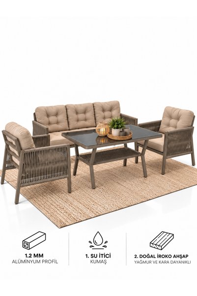 Çavdar Group Vena 3+1+1 Alüminyum Oturma Grubu 5 Kişilik Bahçe Balkon Teras Ç...
