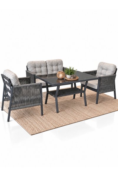 Çavdar Group Vena 2+1+1 Alüminyum Oturma Grubu 4 Kişilik Bahçe Balkon Teras Ç...