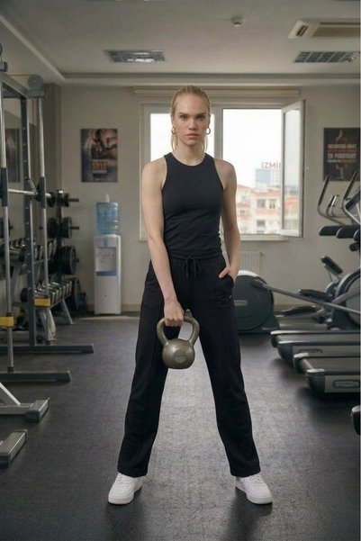 KOZZ STYLE Black Modal 0Ysh0 Fabric, Wide-Leg Premium Sweatpants