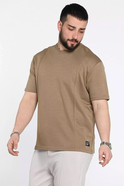 TOZLU Men's Crew Neck Lycra T-Shirt with Stitching Detail
