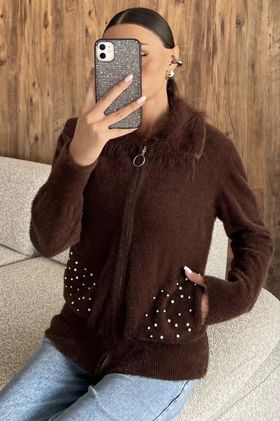 TOZLU Pocket Beaded Knitwear Jacket (Available in S, M, L, XL)