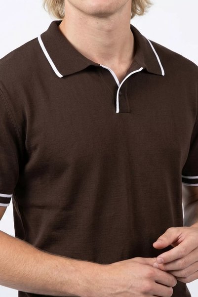 TOZLU Men's Polo Neck Stripe Detailed Knitwear T-Shirt