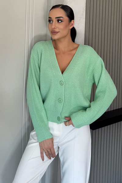 TOZLU V-Neck Front Buttoned Women's Knitted Sweater Cardigan