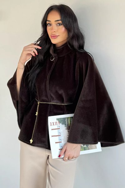 TOZLU Poncho de damă din catifea cu aspect spălat