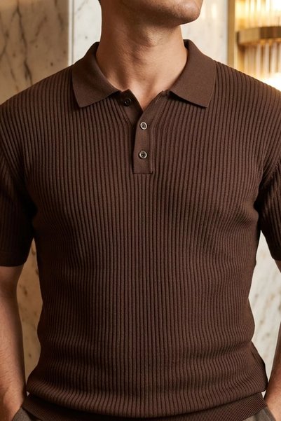 TOZLU Men's Polo Collar Half Button Knitwear T-Shirt