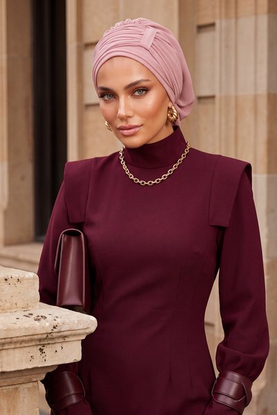 Aisha's Design Pleated Design Chiffon Ready-To-Wear Turban,Ht-107,Ht-107,Powder