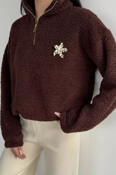 TOZLU Gülseli Women's Half-Zip Plush Sweatshirt