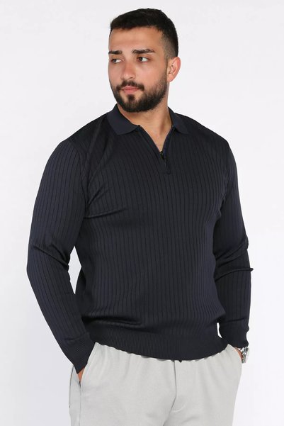 TOZLU Men's Polo Neck Half Zip Knit Sweater