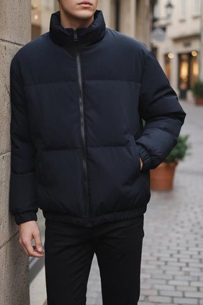 TOZLU Men's Coat with Inner Lining and Zipper and Elastic Waist
