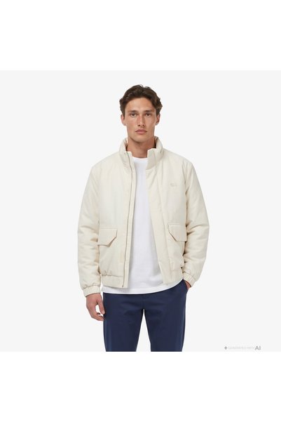 Lacoste Erkek Relaxed Fit Dik Yaka Krem Mont