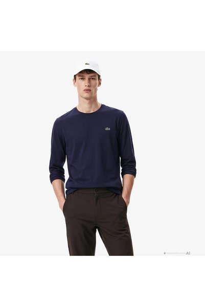 Lacoste Erkek Slim Fit Uzun Kollu Bisiklet Yaka Lacivert T-Shirt