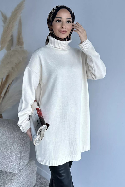 TOZLU Gülseli Turtleneck Slit Hijab Knitwear Tunic