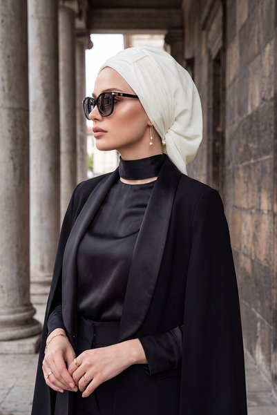Aisha's Design Pleated Design Chiffon Ready Turban,Ht-107,Ht-107,Cream