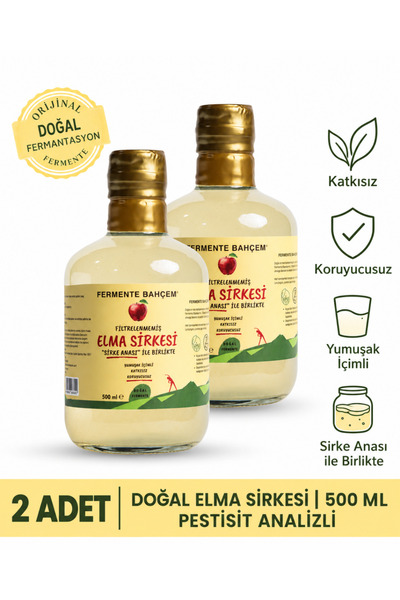 Fermente Bahçem Doğal Elma Sirkesi 500 ml 2'li Paket (DOĞAL FERMANTASYON & PE...