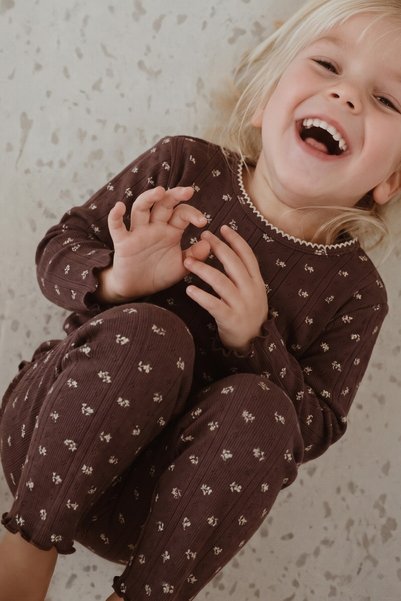 Cigit Floral Patterned Pajama Set 1-8 Years Brown